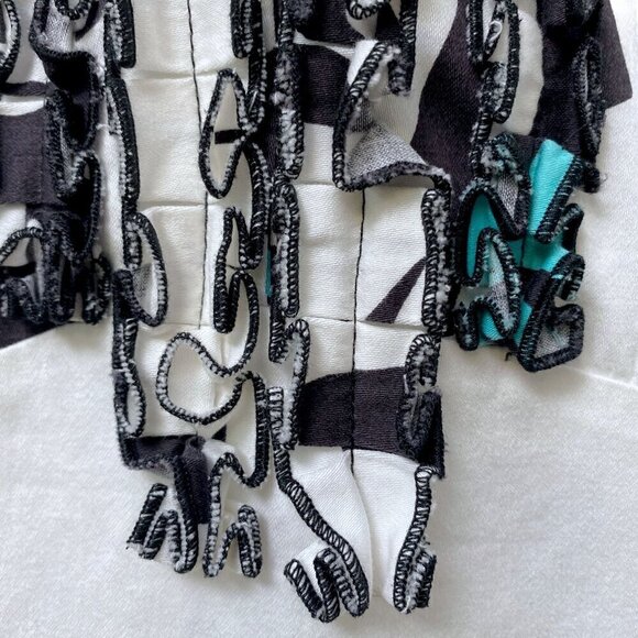 ESLA Modern Shift Dress Medium Black White Print Short Sleeve Midi - Picture 10 of 12